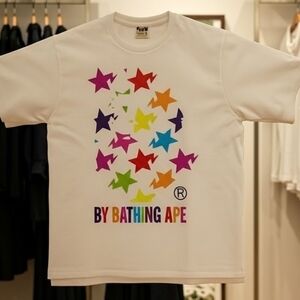 BAPE White Tee with Vibrant Star Design